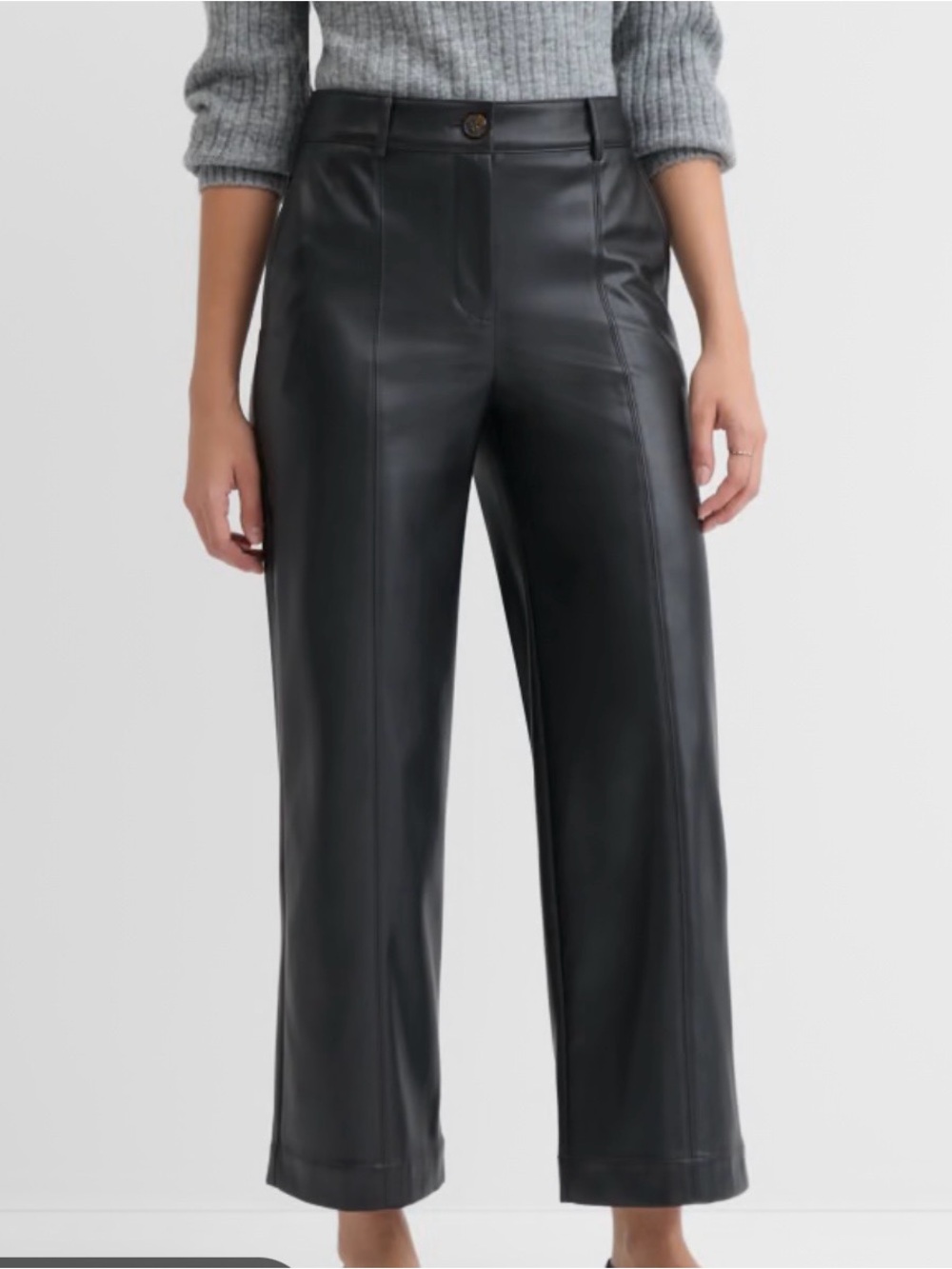 LOFT NWT Contemporary Artsy Party NYE Faux Leather Wide-Leg Crop Black Pants 12P